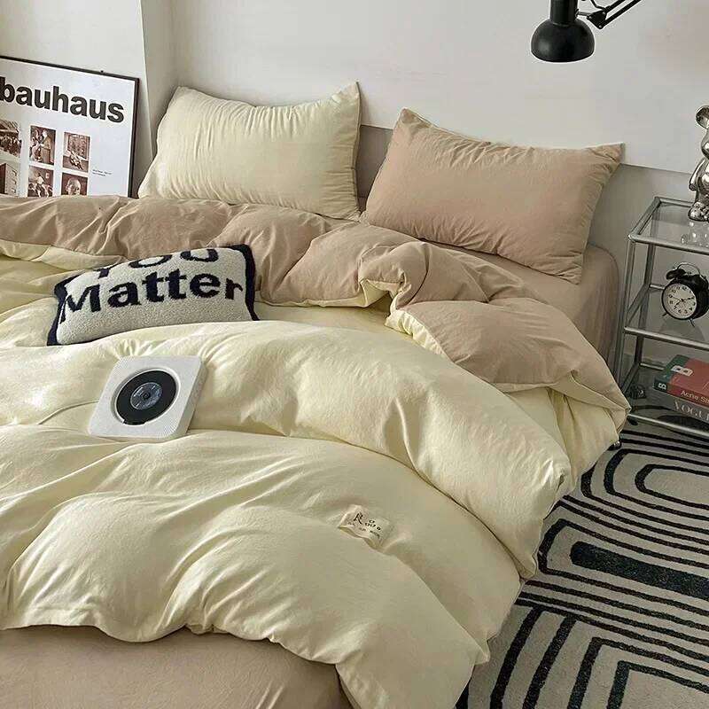 Home Furniture New super soft washed cotton bed four-piece set Class A double-layer gauze sheets and quilt cover dormitory four- H260311