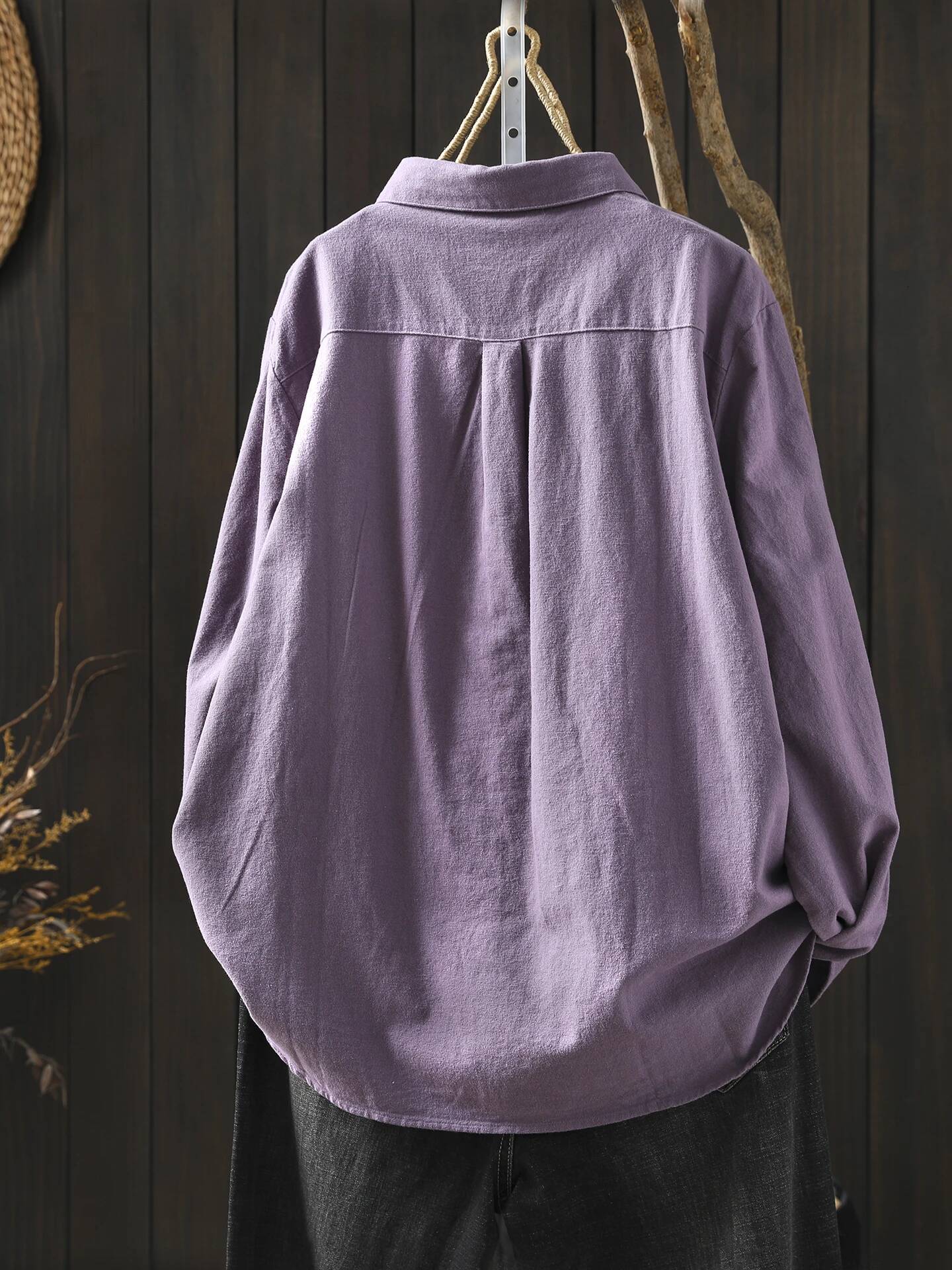 2026 For Women New Spring Cotton Purple Literary Beautiful Design Sense Solid Color Shirt ZF1739