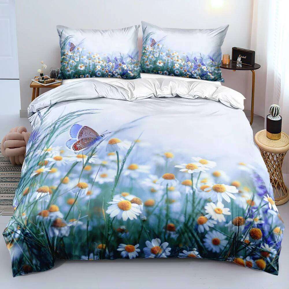 3D Design Flowers Duvet Cover Sets Bed Linens Bedding Set Quilt/Comforter Covers Pillowcases 220x240 Size Black Home Texitle H260311 - view 3
