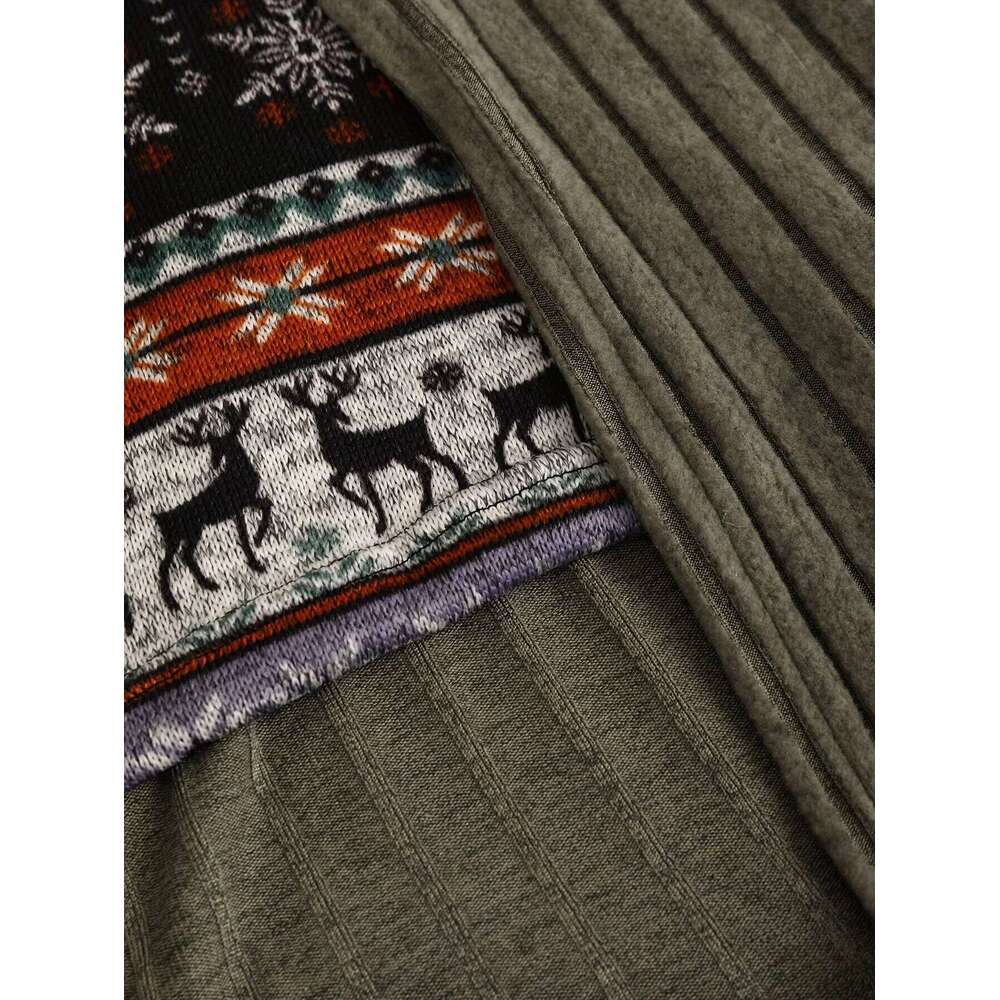 European American fashion women's snowflake and Christmas elk printed stitching buckle rib knit dress Z260311