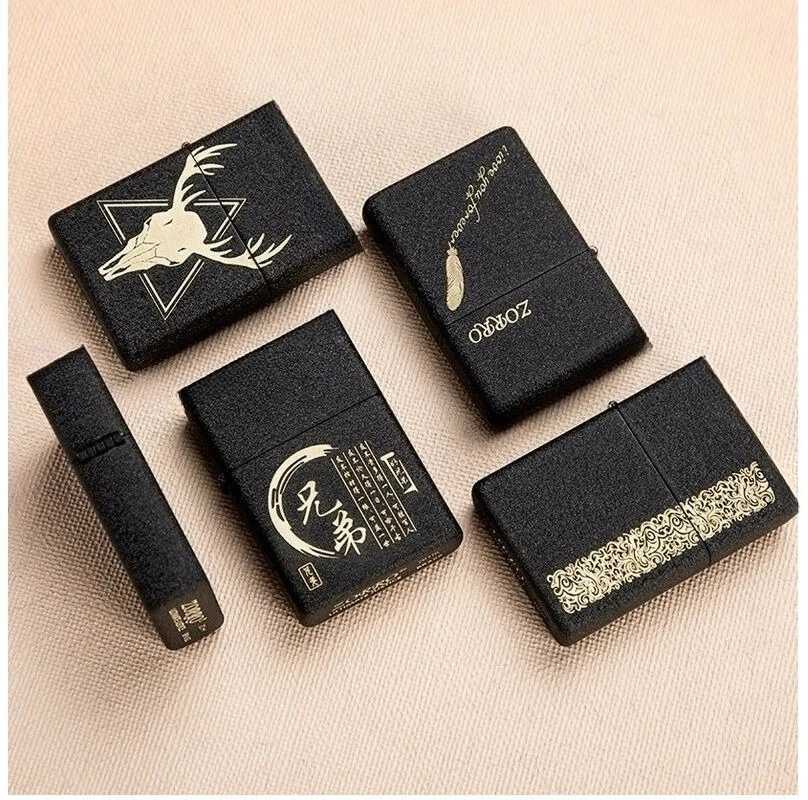 Black Matte Kerosen Lighter Windproof Grinding Wheel Ignition EnGRAVing Brass Lighter Can Be Customized N260311