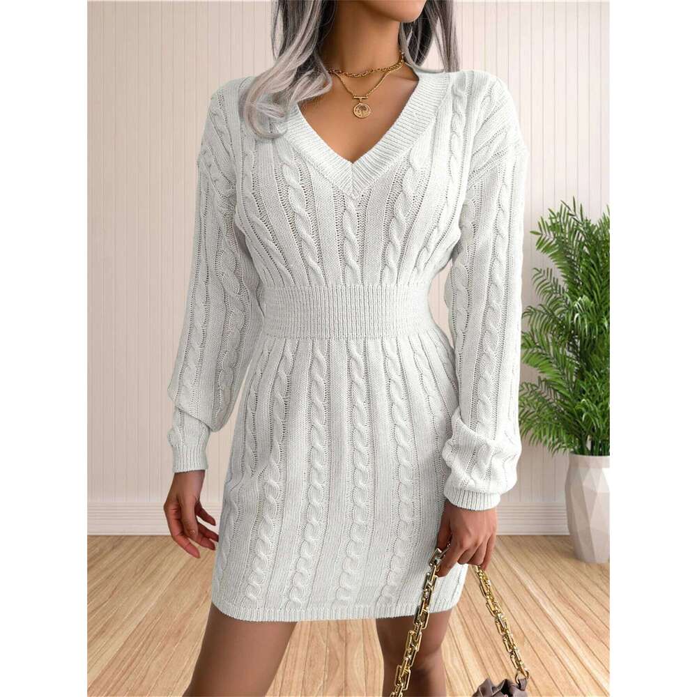 Women Dresses Cocktail V Neck Knitted Sweater Sheath Dress Z260311