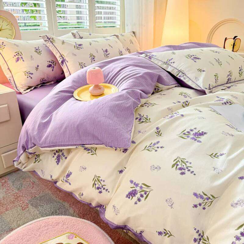 100% Cotton Lavender Print Cover 3-Piece 1 Duvet + 2 Pillowcases - Breathable & Fade-Resistant, Bedding Set H260311