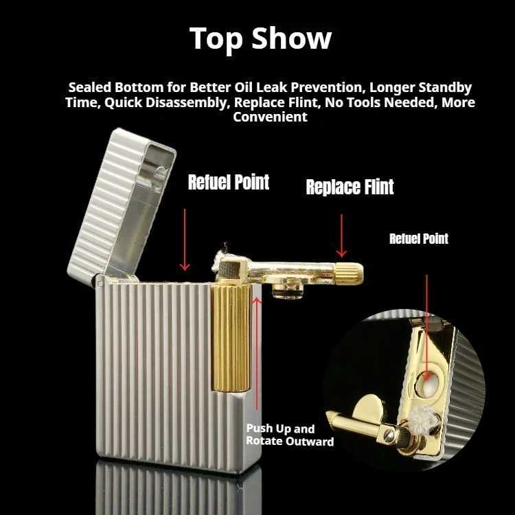 New ST30 Vertical Pearl Chrome Oil Lighter Stylish Side Sliding Cigarette Lighter Classic Series Style Mens Gift N260311