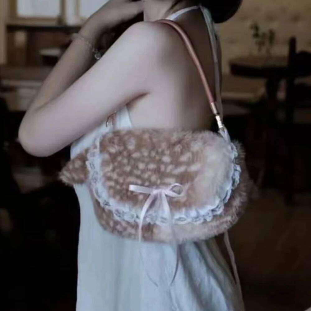 Cute Plush Deer Spot Pattern Handbag Ins Kawaii Commuter Women's Faionable Versatile oulder Bag Autumn Winter New Arrival XJ260311