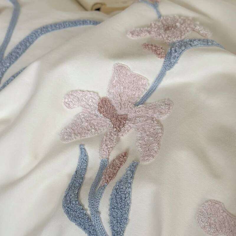 3pcs Elegant Embroidered Orchid Duvet 1*Duvet Cover + 2*Pillowcase, Without Core, Lace embroidery Bedding Set H260311