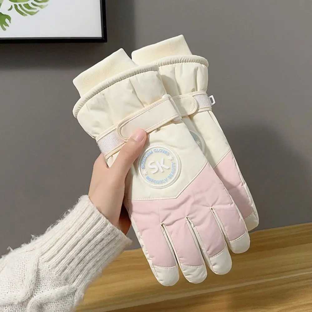 Fashion Plush Lining Ski Gloves Windproof Thick Cotton Winter Cycling Gloves Waterproof Winter Warm Gloves Winter Season M260311