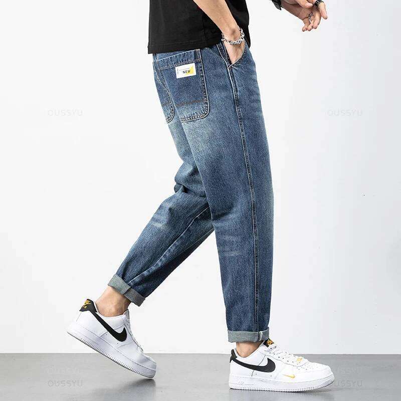 Autumn Winter High Quality Cotton Jeans Men Harem Ankle Length Pants Classic Retro Blue Brand Loose Denim Trousers Male 28-38 Z260225