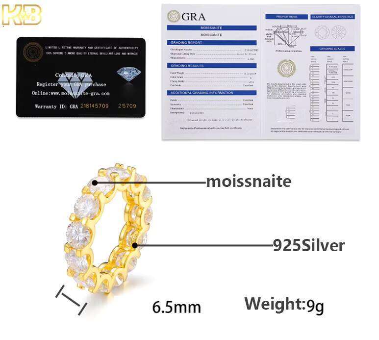 Hip-Hop Moissanite Champion Iced-Out Men's Pure Silver Jewelry Gold Ring 123
