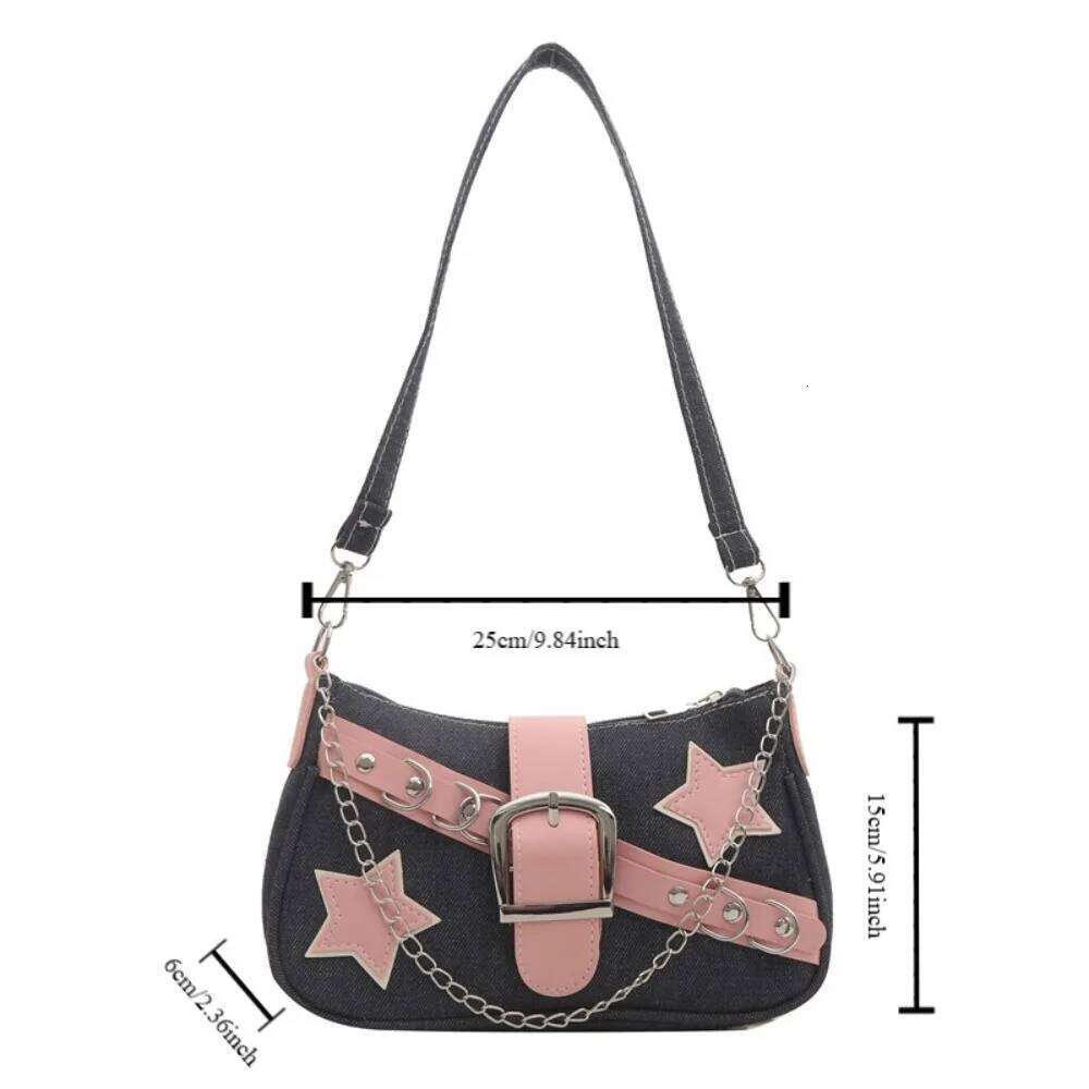 Y2k Women's Handbags Stars Pattern Cool Girls Underarm Bag Fashion Female Small Shoulder Bags Chain Tote Purses XJ260311