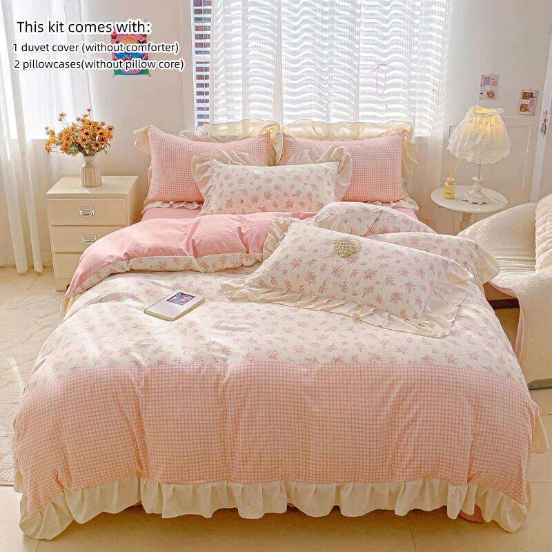 3pcs Korean lace Duvet 1*Duvet Cover + 2*Pillowcase, Without Core, plants printing Bedding Set H260311