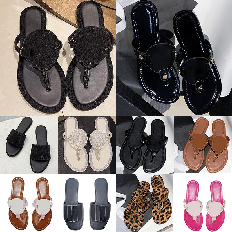 free shipping with box designer sandals for women toryes miller patent leather sandal luxury slides triple black brown diamond slide womens flip flops burchy shoes