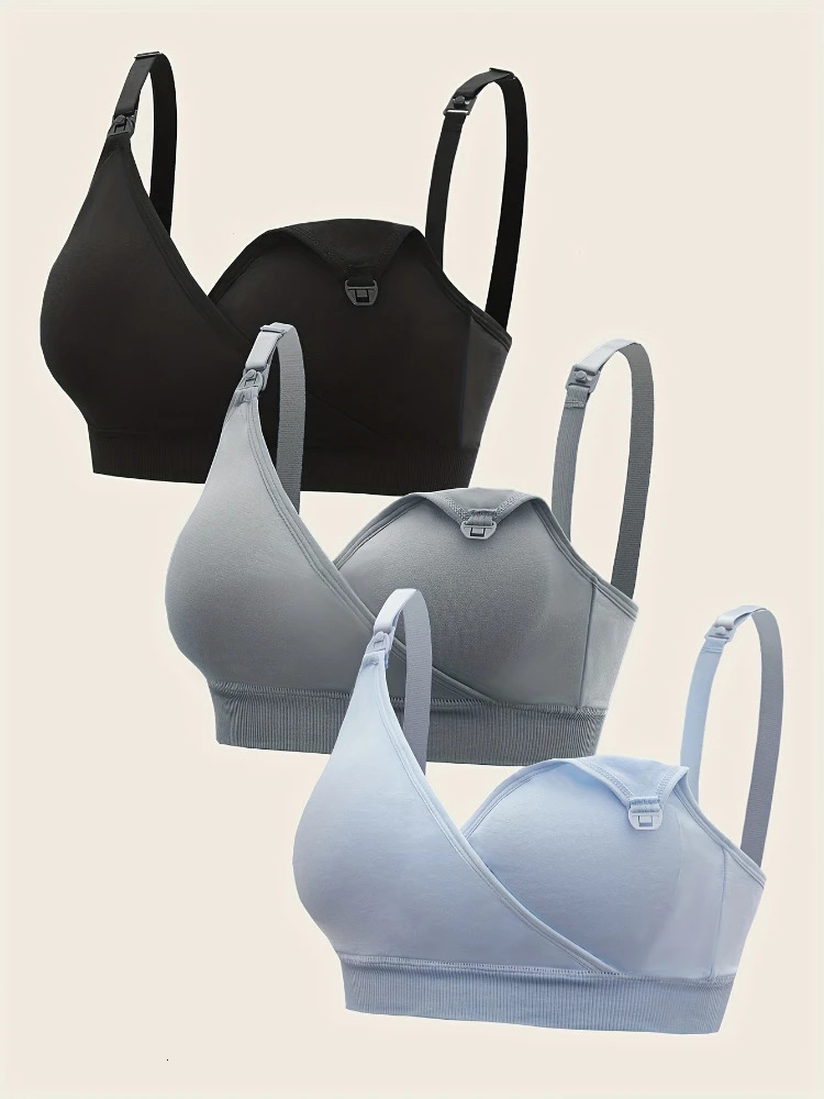 3 PCS Set Breathable Front Open Nursing Bra Maternity Underwear Pregnancy Bra Full Cup Wireless Comfortable Breastfeeding Bra 260310