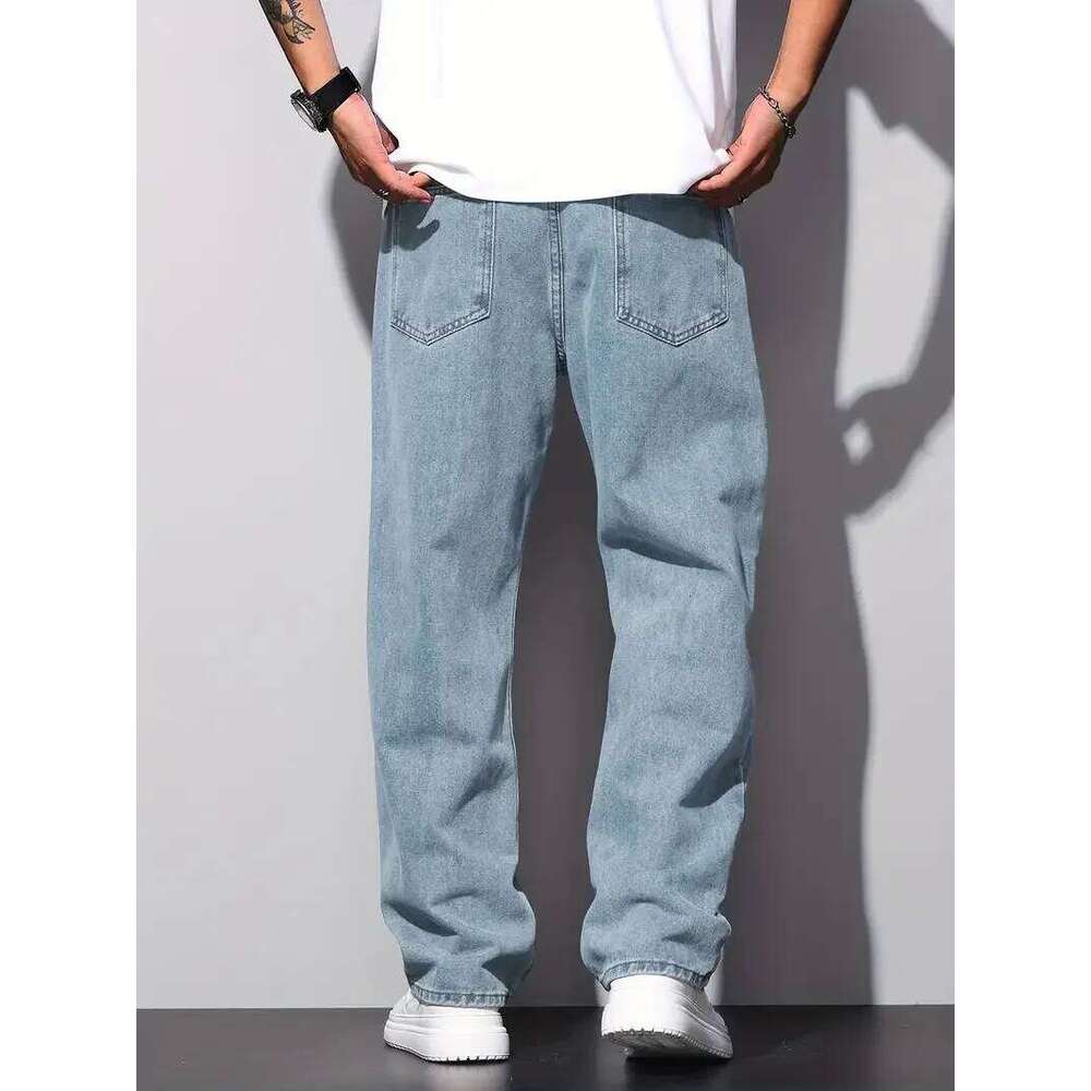 Straight Leg Jeans Light Blue Washed Men's Urban Pants with Soft Finish for Modern Casual Style Wear Z260225