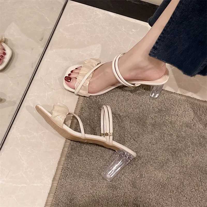 Womens Shoes One-line Chunky Heel Sandals 2025 Summer New Transparent Trend Fashion One-shoe Sandals for Women K260311