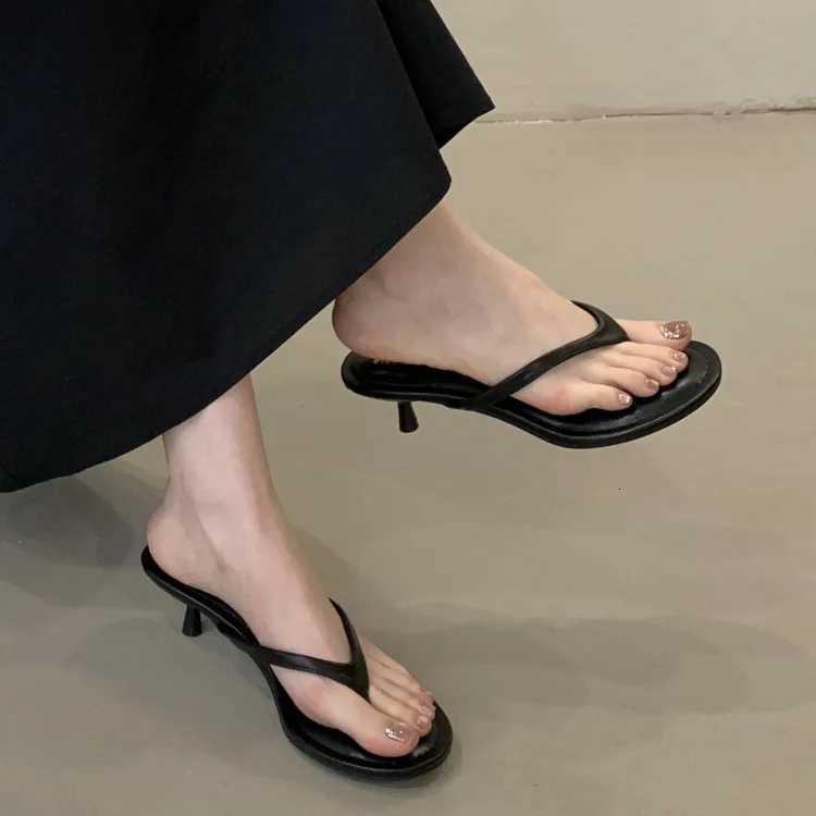 2026 Fashion Thin Heels Women Round Clip Toe Slides Sandals Summer Flip Flops Female Shoes Mules Slides K260311