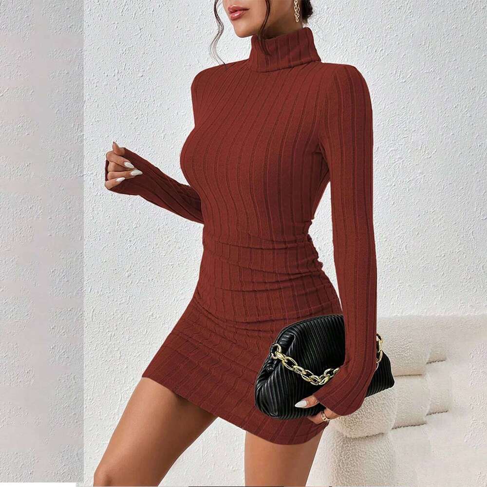 Winter High Neck Tight Fitting Elegant French Hip Hugging Skirt Party Beauty Dinner Dress For Women Sweater Z260311