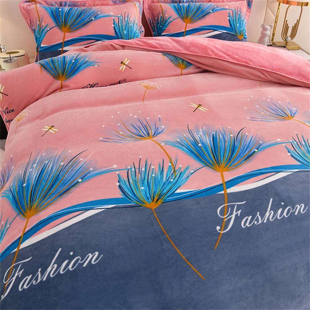 Class A Thickened Bedding Milk Fleece Winter Warm Anti-static Duvet Cover Bed Sheet Home King Queen Soft Four-Piece Set H260311