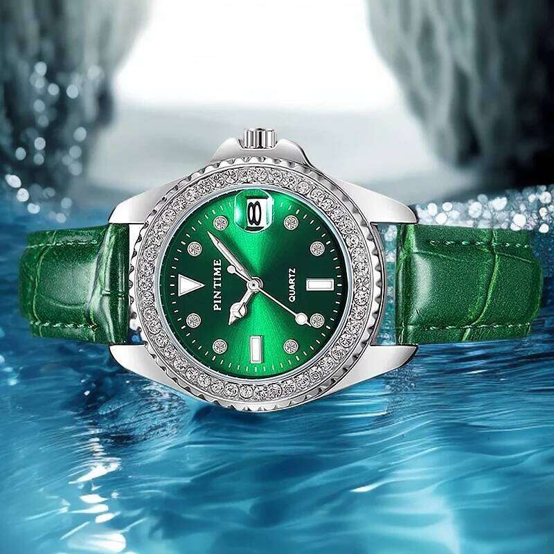 PINTIME Emerald Color Luxury Watch for Woman Waterproof Quartz Ladies Watches High Quality Wristwatch Elegant Female Clock