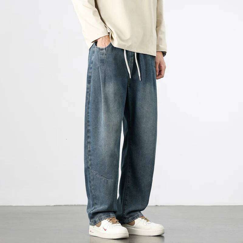 New Retro Jeans Men's Autumn Loose Straight Trousers Trendy Brand High Street Wide-leg Work Clothes Male Casual Pants Z260225