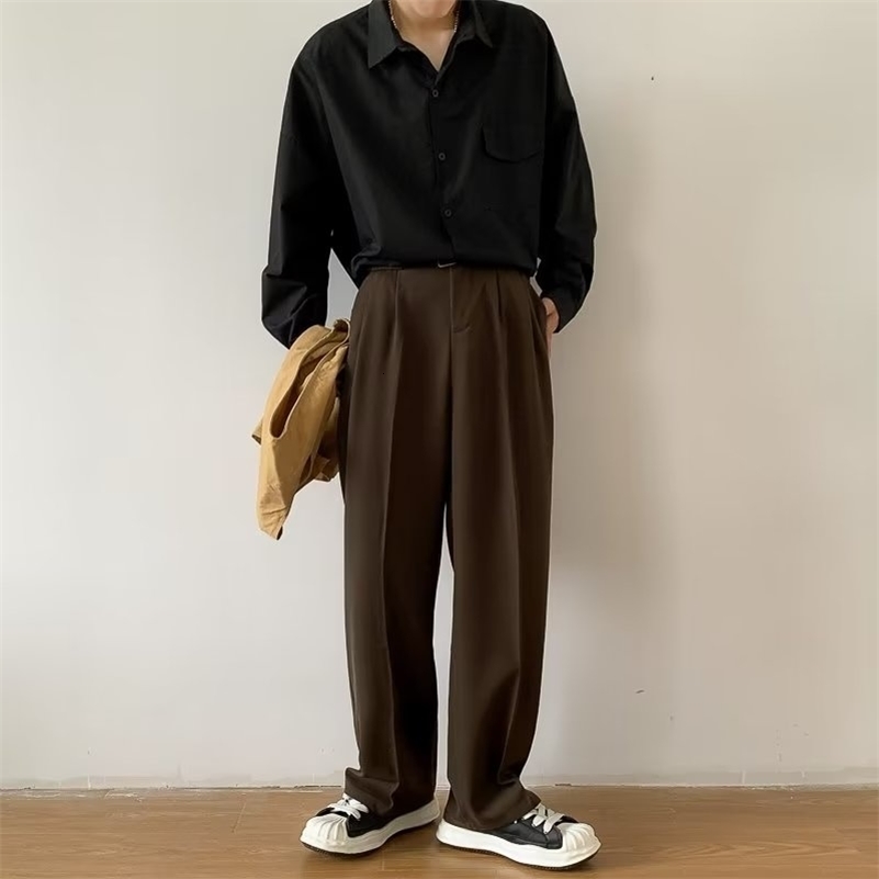 Brown Black Suit Pants Men Slim Fit Fashion Social Mens Dress Pants Korean Casual Straight Pants Mens Office Formal Trousers 260327