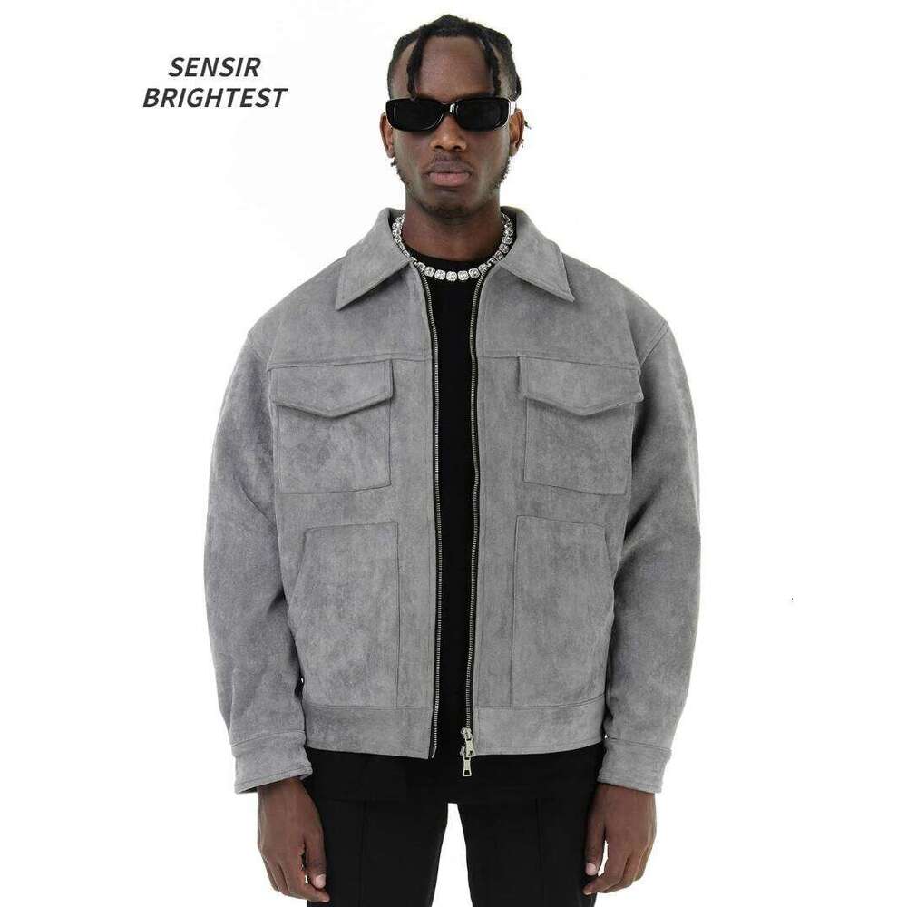 Autumn Jackets Oversize Casual Clothes High Street Pockets Laper Zipper Suede Thick Coat Mens Windbreaker Loose 26H0310