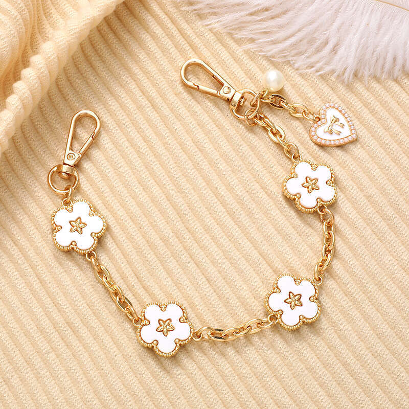 Phone Pendant Five-Leaf Flower Enamel Anti-Drop Keychain Pearl Decor Bag Charm For Phone Case Free Shipping