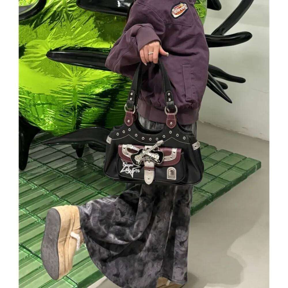 JIAERDI Gothic Punk Y2k Women Harajuku Aesthetic Leather Patchwork Casual Handbag Female Vintage Black Shoulder Bags Chic XJ260311