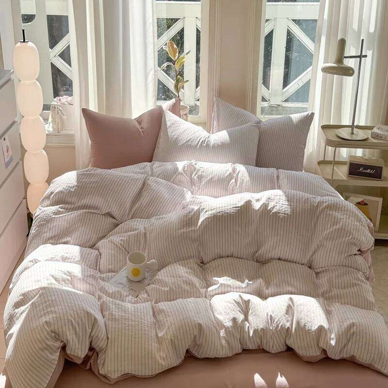 Pure Washed Cotton Stripe Style Bedding Simple Ins Duvet Cover Ultra Soft Comfortable Sheet Set Bed Linen Pillowcase H260311