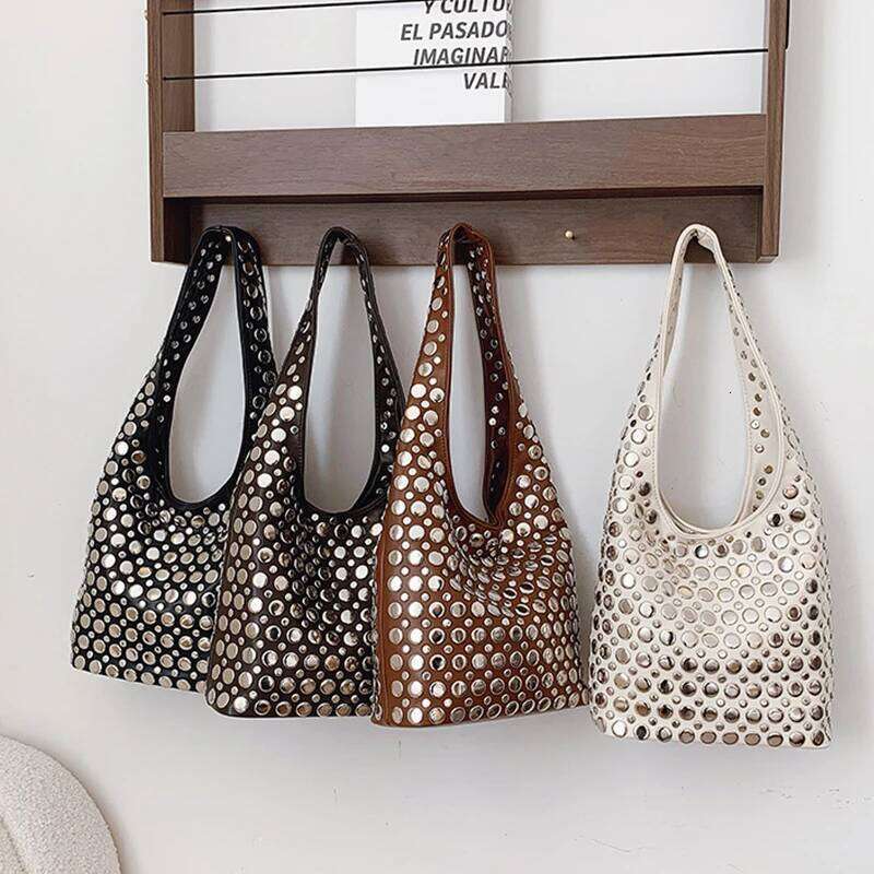 Fashion Punk Metal Rivet Bucket Highend Pu Suede Underarm Shoulder Tote 2026 New Retro Trendy Motorcycle Women's Bag XJ260311