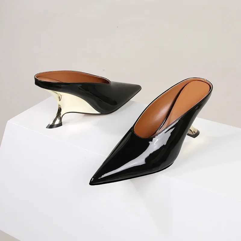 2025 New Design Fashion Platform Wedges High Heels Mule Women Concise Shallow Pointed Toe Party Dress Ladies Shoes K260311