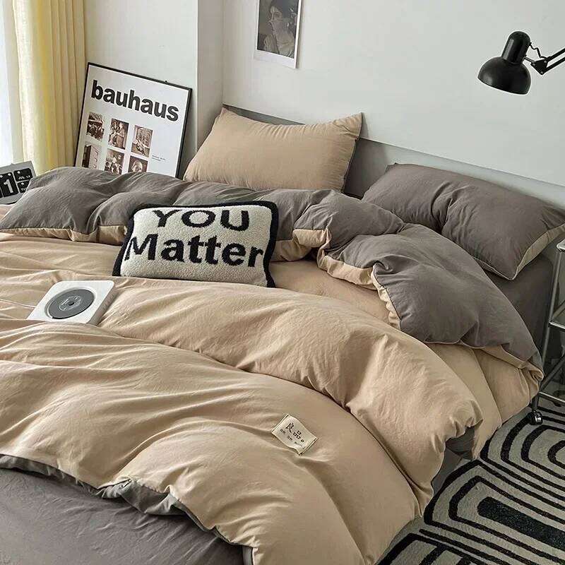 Home Furniture New super soft washed cotton bed four-piece set Class A double-layer gauze sheets and quilt cover dormitory four- H260311