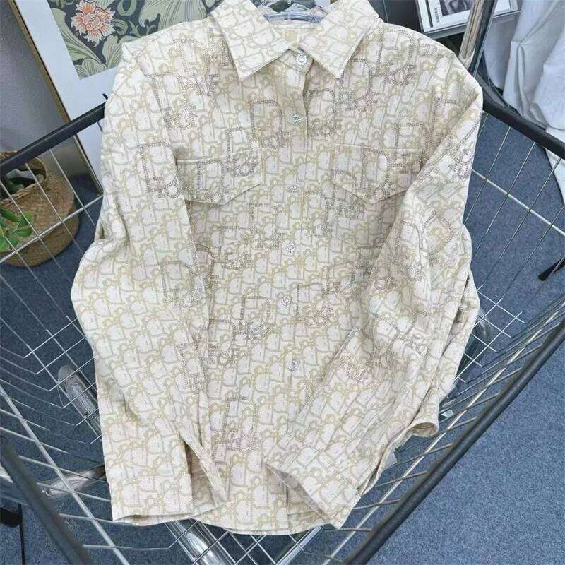 New Spring All Match Loose Cardigans Coat Full Diamonds Hot Drilling Denim Blouses Streetwear Long Sleeve Casual Top Shirts MAKOUFEI