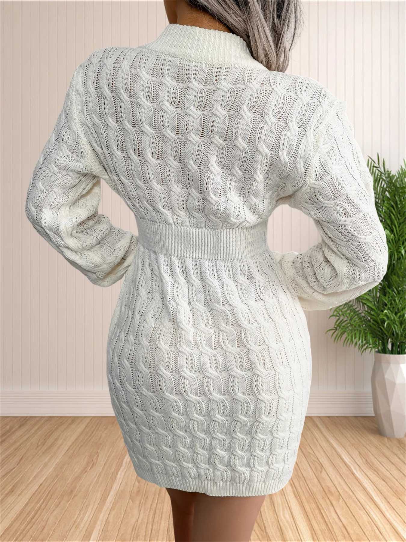 Women Skirt Sweater Dress Solid Color Long Sleeve Knit Pullover Sweater Bodycon Crewneck Autumn Winter M260311