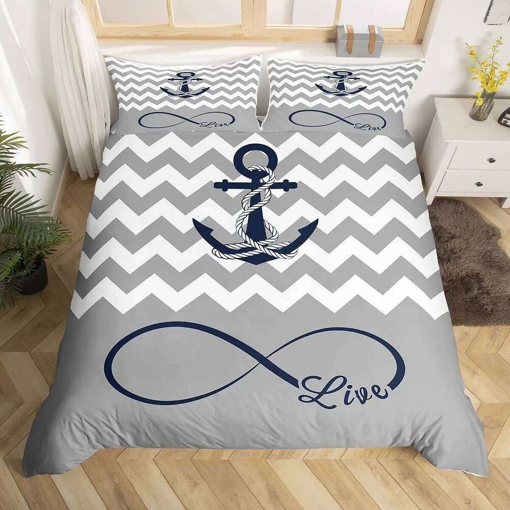 Nautical Bedding Set Full Size, Sailing Anchor Bed for Boys Teens,Ocea Comforter Soft,Duvet Quilt Cover with 2 Pillowcases H260311