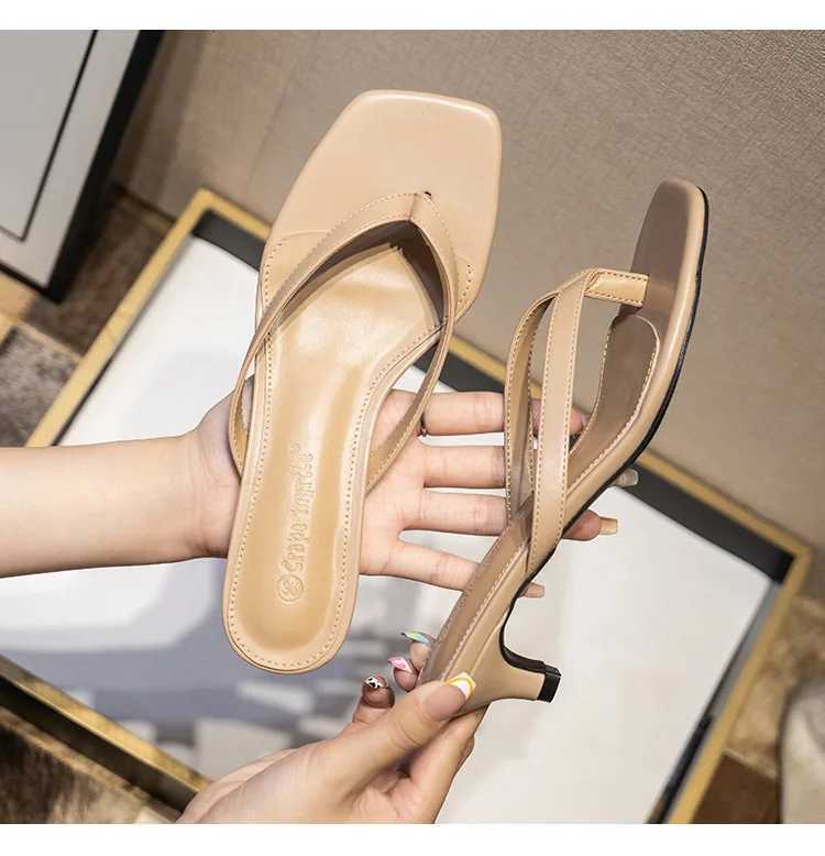 New Flip-flops High Quality Solid Color Square Toe Summer Ladies Slippers Low Heel Comfortable Womens Shoes Thick Heel K260311