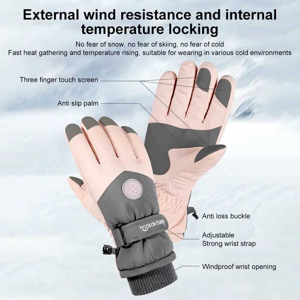 Winter Snowboard Ski Gloves PU Leather Non-slip Touch Screen Waterproof Motorcycle Cycling Fleece Warm Riding Gloves M260311