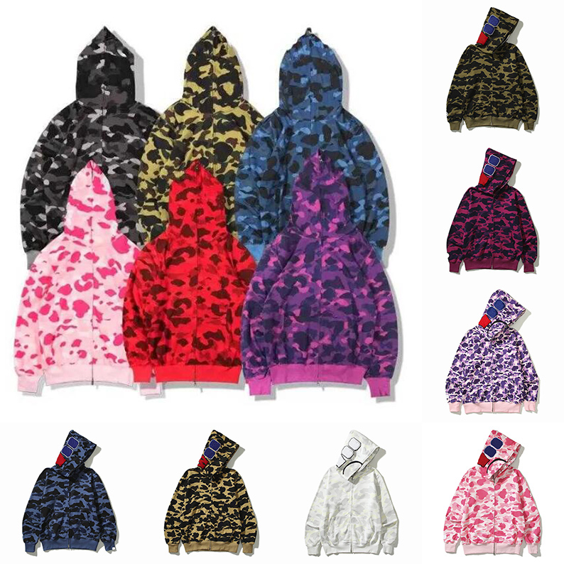 Cheap Wholesale Bapehoodies Sharks Hoodies full zip up Mens Womens Fashion Men Deisigners Black White Jacket Man High Quality Casual Sweatshirts Size M-3XL