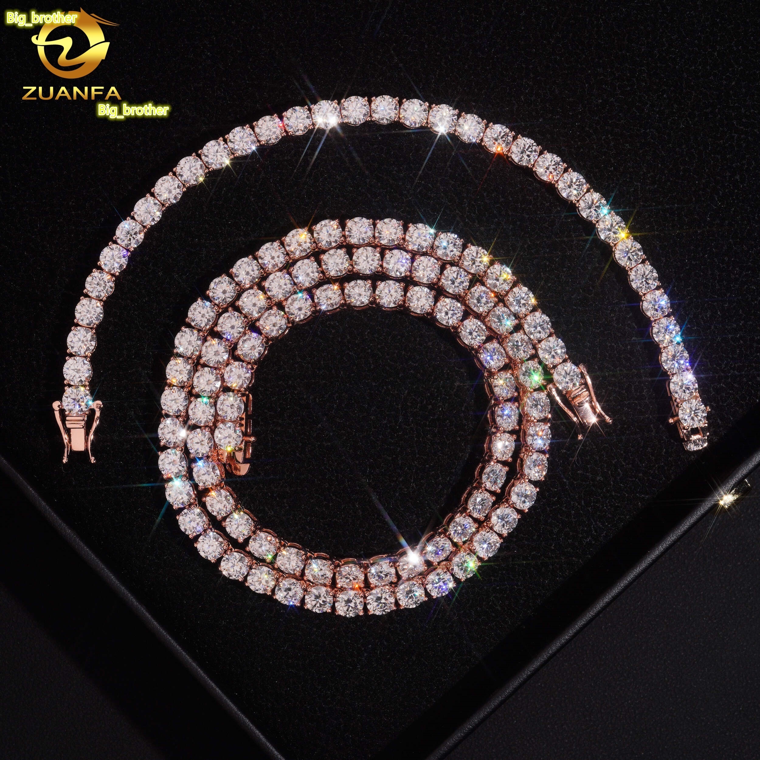 Iced Out Hip Hop Tennis Chain Jewelry Luxe 5MM Lab Grown Diamond Necklace 10K Rose Gold