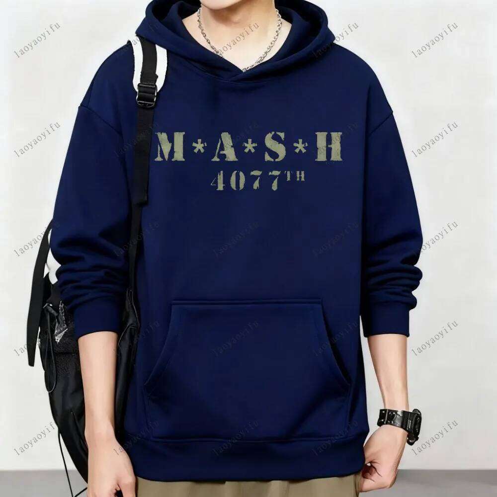 Mash Distressed Logo Hoodie Mens 4077 Licensed Classic TV Show Militarryy Green2025 High Quality Men Sportswear Simple Style C260311
