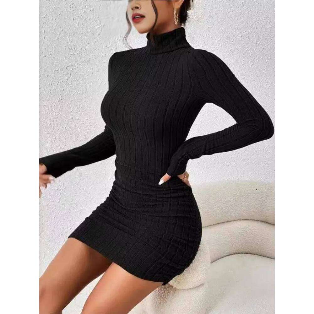 New Solid Autumn Winter Women Long Sleeves Turtleneck Sexy Bodycon Sheath Mini Dress Club Elegant Party Knitted Dresses Z260311