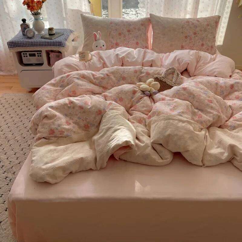 2025 new small floral cloud wrinkle double yarn four-piece princess lace quilt cover three-piece bed sheet set H260311 - view 4