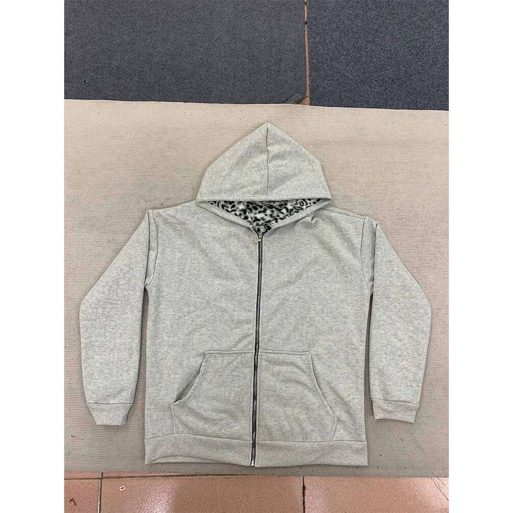 Autumn/Winter Leopard Grey Double sided Zipper Men's Casual High Street Warmth Hoodie men's autumn clothing new 26H0311