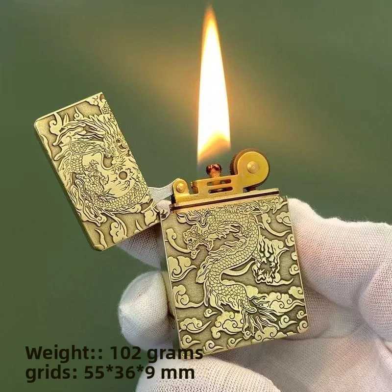Handmade Brass Ultra-thin Small Heavy Armor Oil Lighter Shaped Creative Windproof Engraved Custom Lighters Mens Lighter N260311