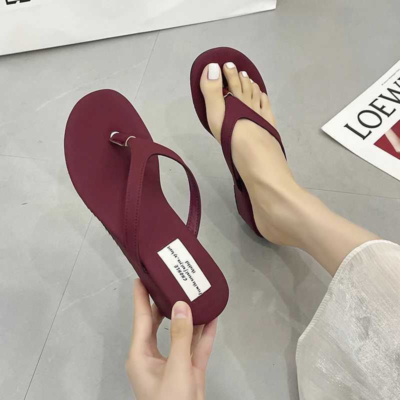 Women Wedges Slippers Heeled Sandals Casual Flip Flops Flats Shoes Woman 2025 Trend Summer Pumps Shallow Clip Toe Slides Mujer K260311