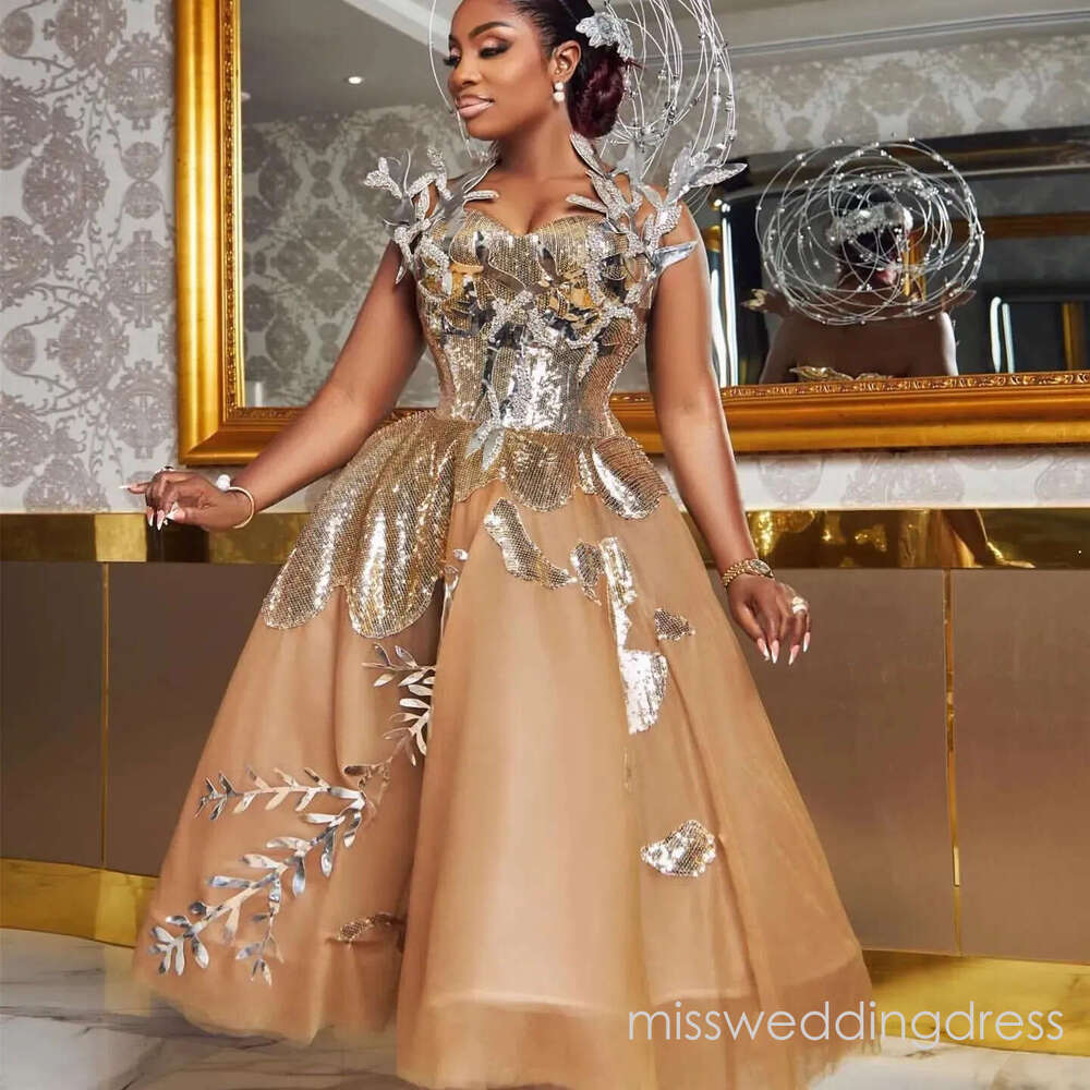 2026 Plus Size Gold Ball Gown Prom Dresses For Special Occasions Florals Tulle Evening Formal Party Second Reception Birthday Engagement Gowns Dress Z