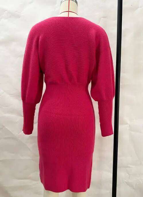 2025 Autumn Winter Women's Knitted Woolen Dress with Long Sleeved Sexy Solid Color Waist Cinching Slimming Hip Hugging Skirt Z260311