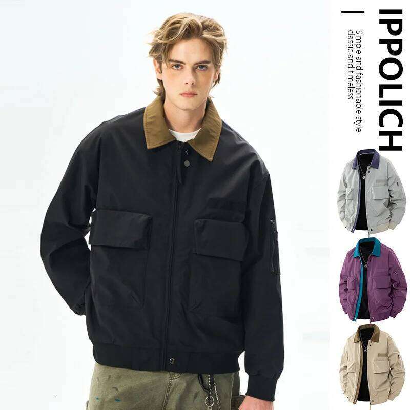 Men's Spring Casual Blazer Turn-Down Collar Stylish Versatile Office Wear Lightweight Coat Trendy Man Large Pocket Jacket 26H0311