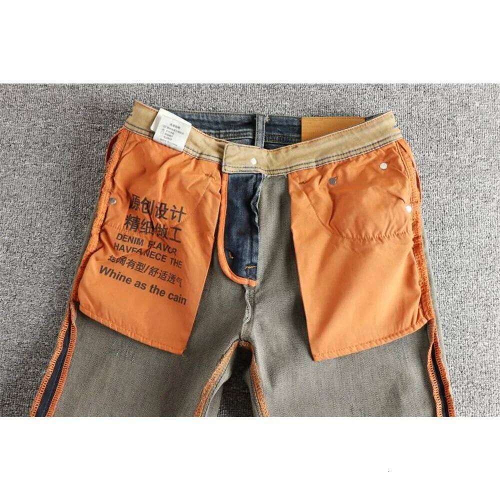 Retro blue wash-fried cat whisker jeans men's high-end custom fabric American fashion brand youth nine-point pants Z260225