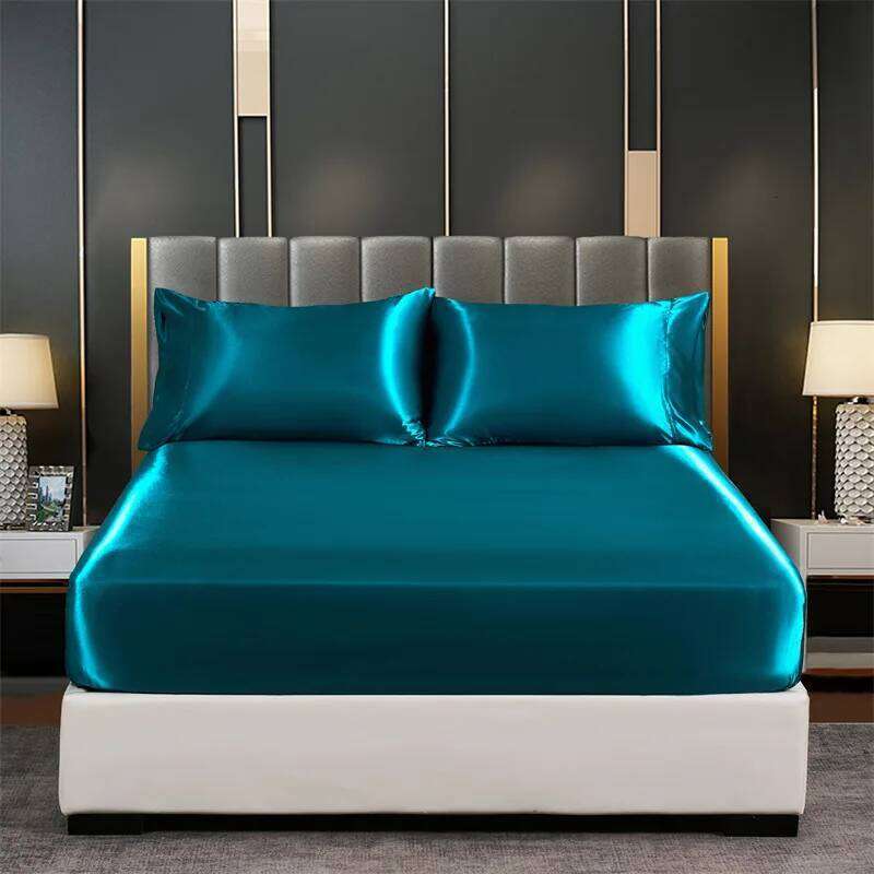 Summer Satin Silk-like Bed Set Flat Sheet/Fitted Sheet + Pillowcase Solid Color Mattress Cover Twin Full Queen H260311 - view 3